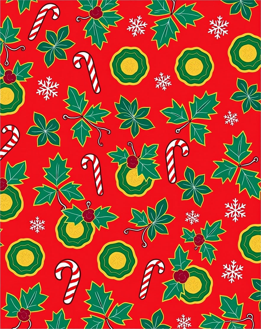 Festive Red Holly Candy Cane Snowflakes Rug