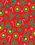Festive Red Holly Candy Cane Snowflakes Rug