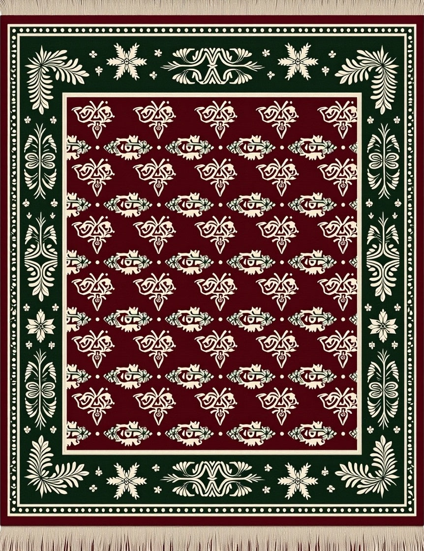 Crimson Cream Ornate Paisley Border Rug