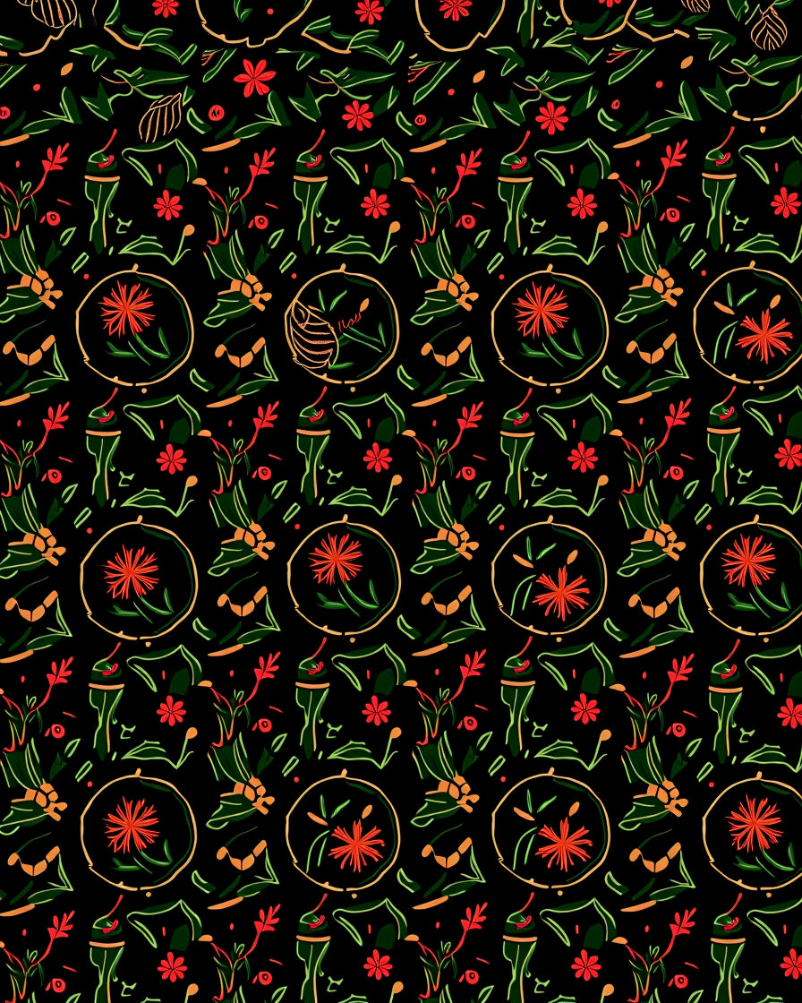 Emerald and Crimson Floral Circular Garden Rug