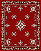 Crimson Snowflakes Ornate Border Rug