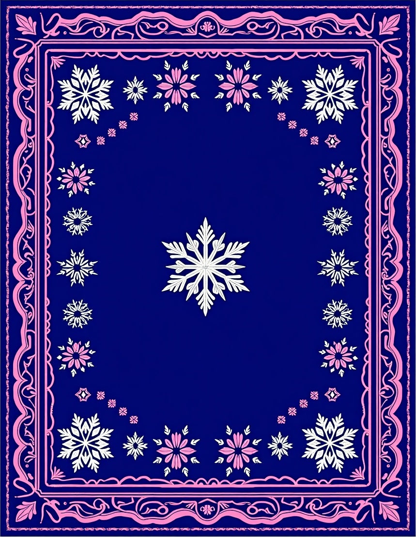 Winter Snowflake Bordered Blue Rug