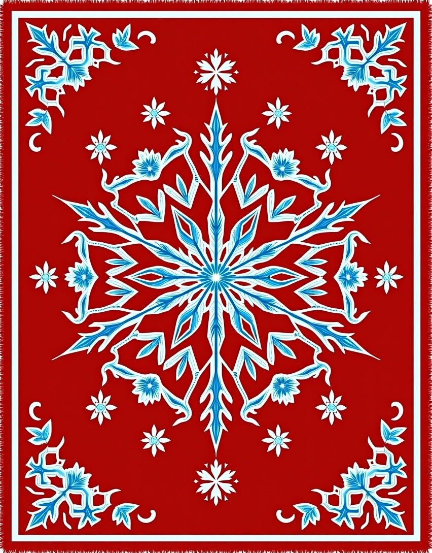 Crimson Snowflake Medallion Ice Blue Rug