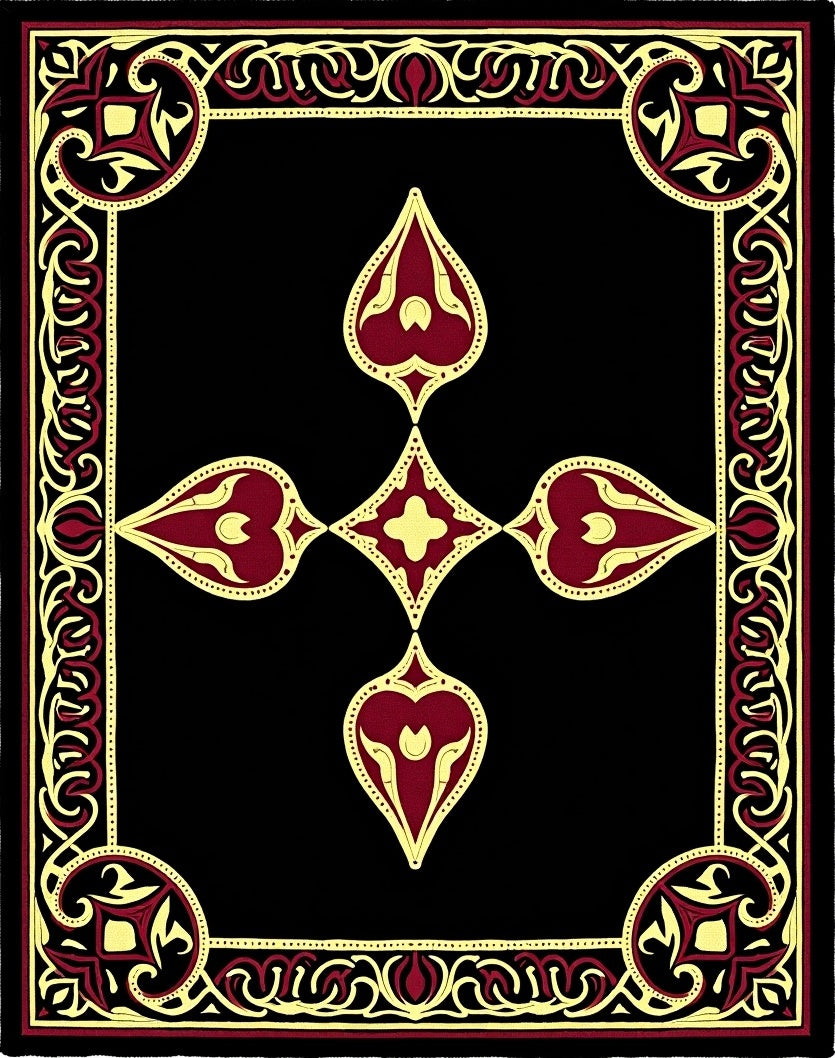 Crimson Gold Ornate Border Jewel Rug