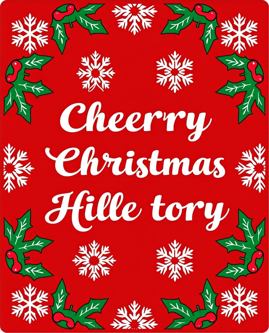 Festive Red Holly Snowflake Border Rug