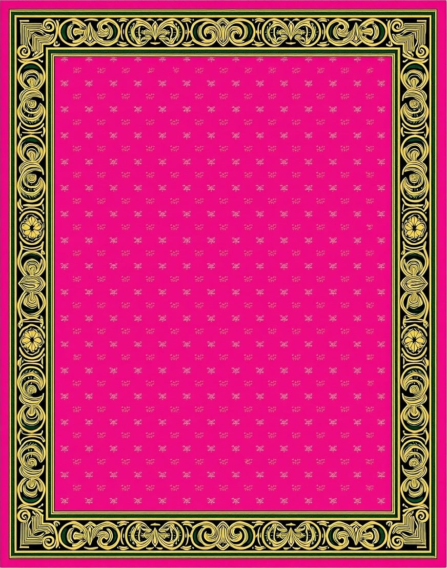 Ornate Pink Gold Scroll Border Rug