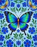 Blue Green Butterfly Garden Floral Rug