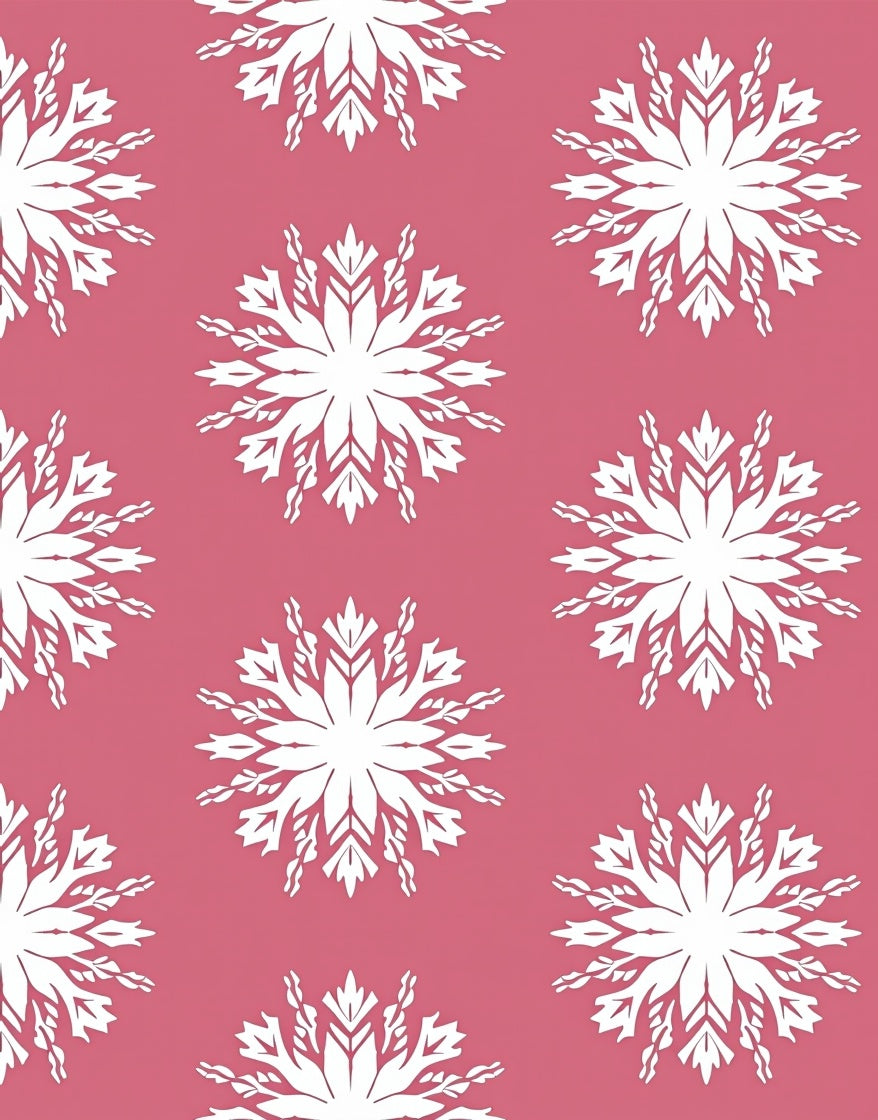 White Snowflake Motif Pink Background Rug