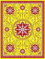 Vibrant Yellow Red Star Medallion Rug