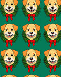 Golden Dog Wreath Red Bow Christmas Rug