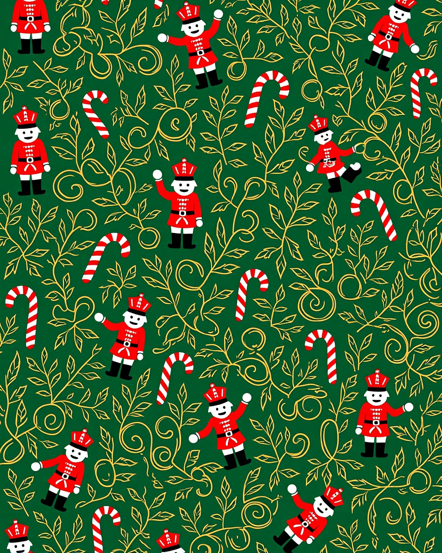 Festive Red Nutcracker Candy Cane Foliage Rug