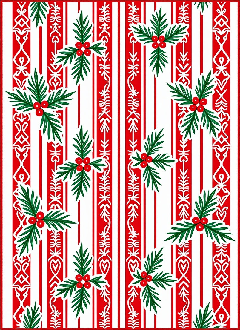 Red White Stripe Holly Garland Rug