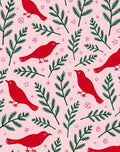 Red Birds Green Foliage Pink Background Rug