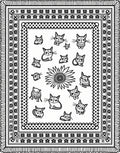 Whimsical Cat Cartoon Sunburst Border Rug