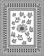 Whimsical Cat Cartoon Sunburst Border Rug