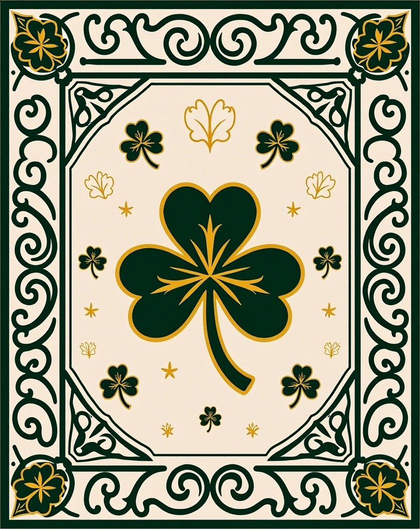 Green Gold Clover Medallion Border Rug