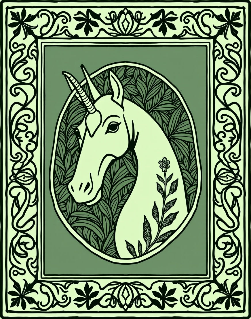 Mellow Green Unicorn Floral Medallion Rug