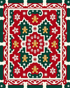 Holiday Gingerbread Snowflakes Red Green Rug