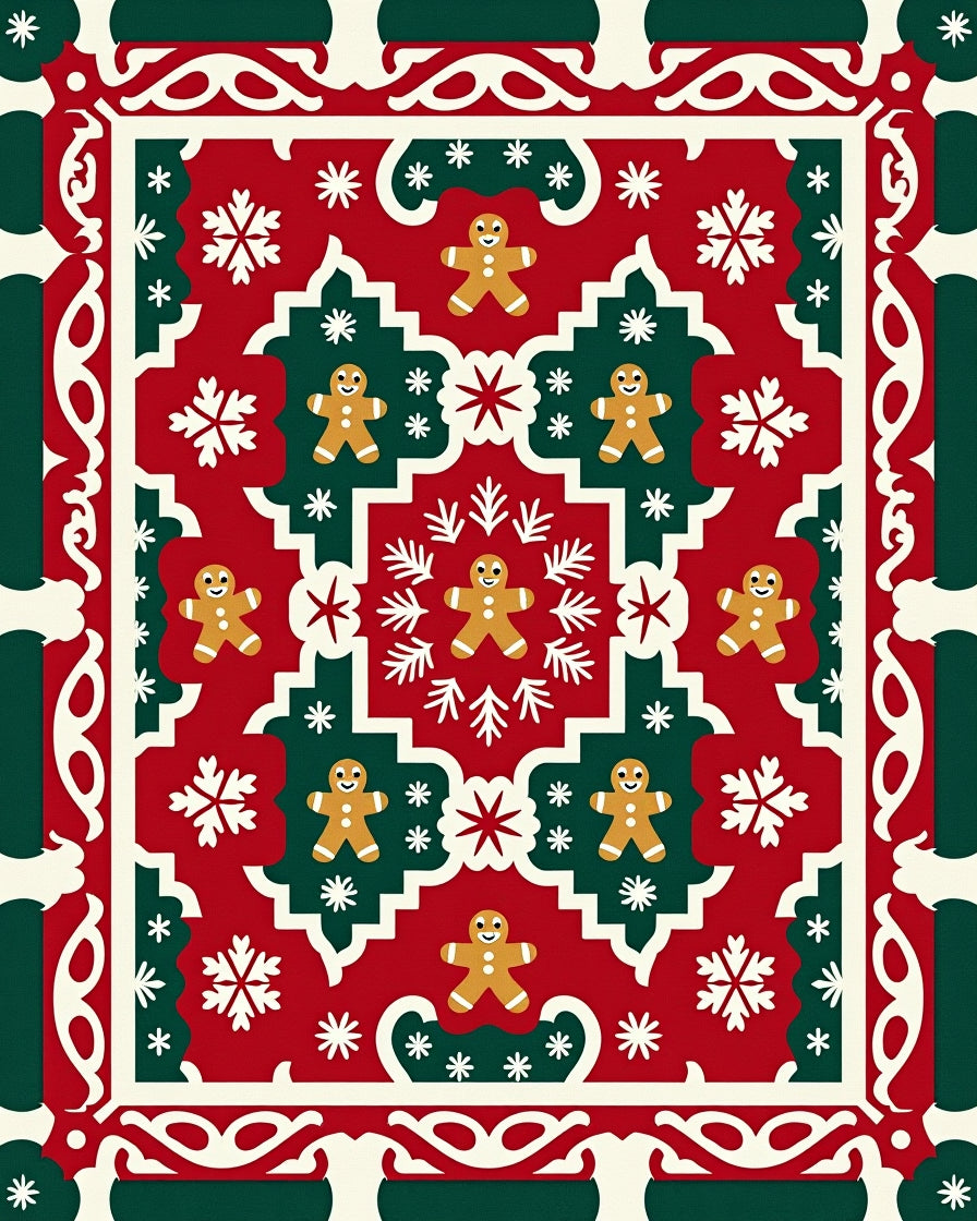 Holiday Gingerbread Snowflakes Red Green Rug