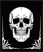 Monochromatic White Skull Graphic Black Rug