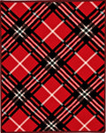 Crimson Black Plaid Diagonal Weave Rug