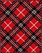 Crimson Black Plaid Diagonal Weave Rug