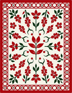Red White Floral Border Arrangement Rug