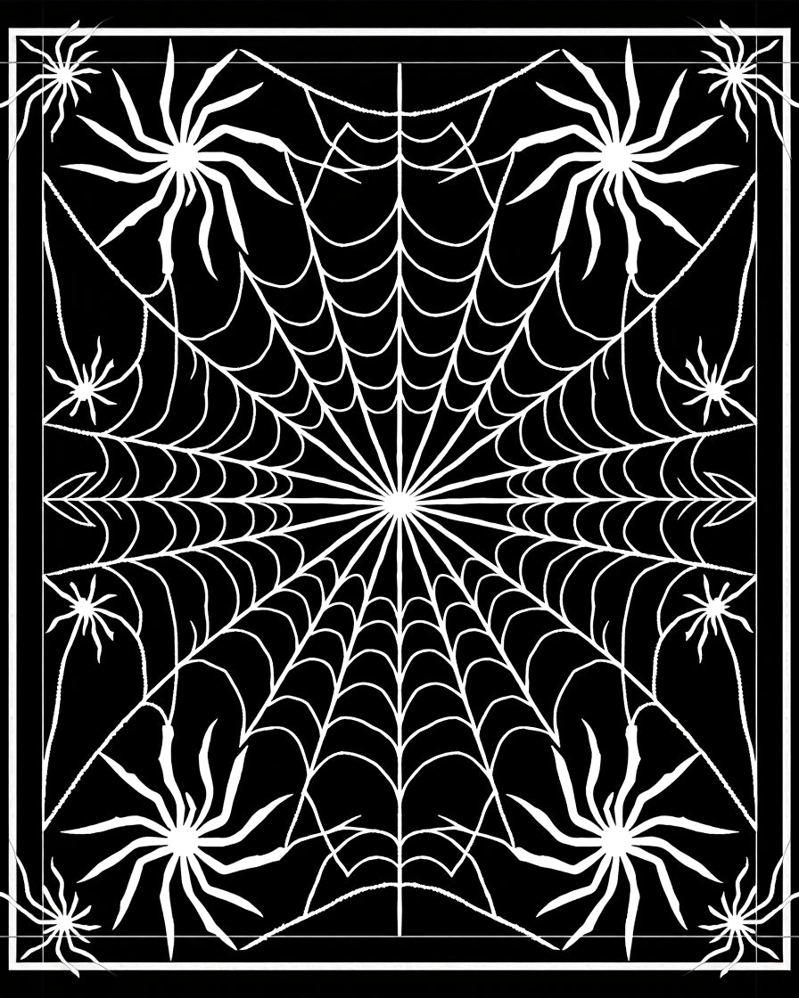 Spooky Black White Spiderweb Art Rug