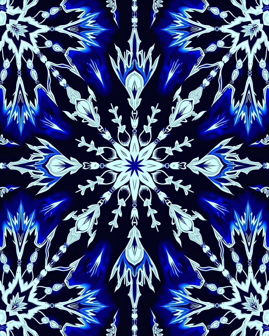 Radiant Blue Ice Crystal Mandala Rug