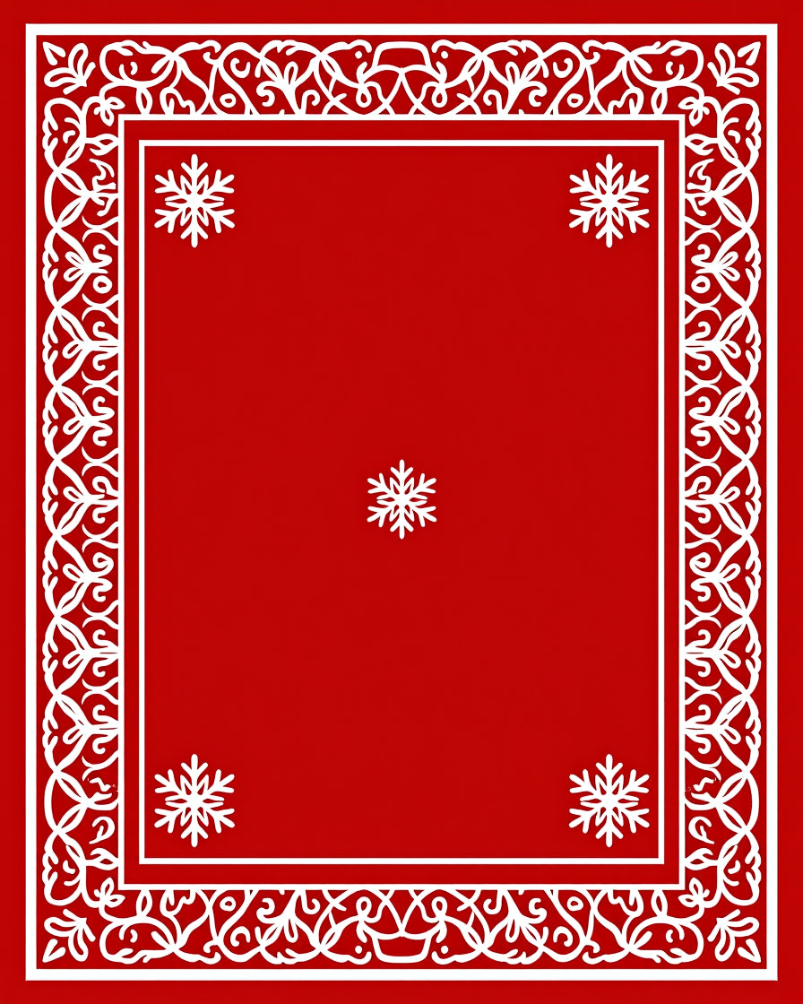 Crimson Red Snowflake Ornamental Border Rug