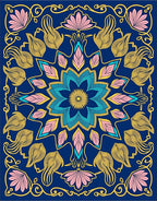 Sapphire Blue Floral Mandala Medallion Rug
