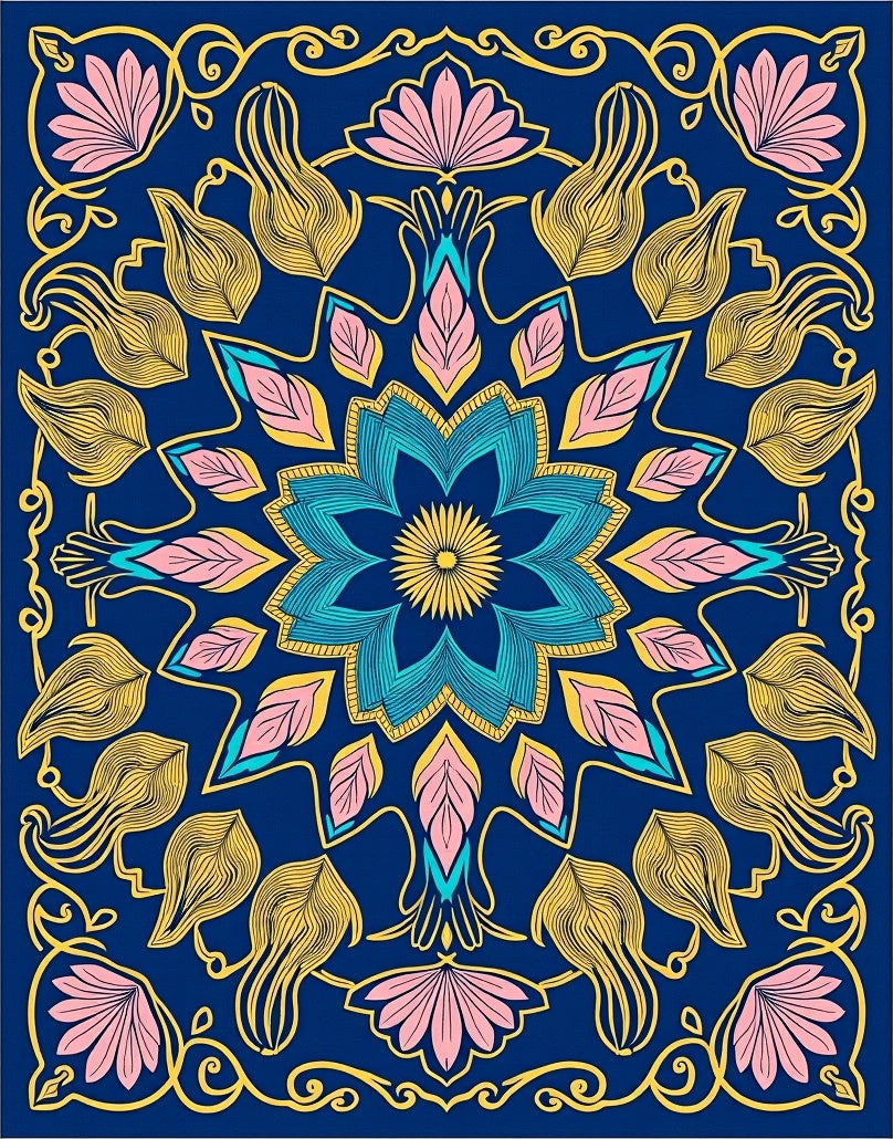 Sapphire Blue Floral Mandala Medallion Rug