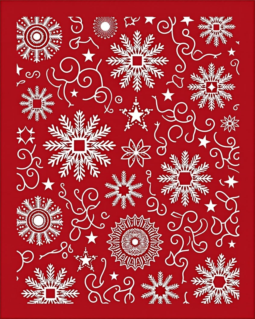 Crimson White Winter Snowflake Medallion Rug