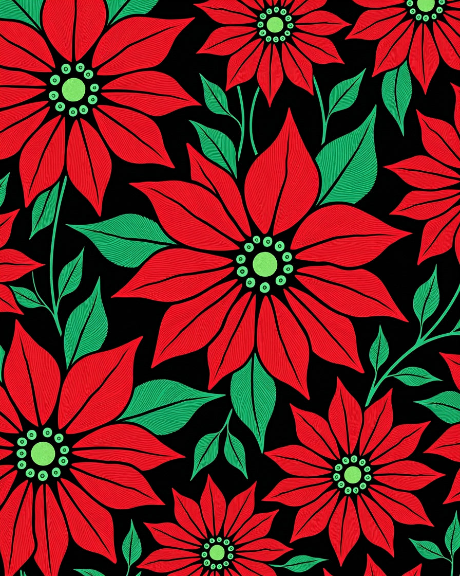 Bold Red Poinsettia Botanical Bloom Rug