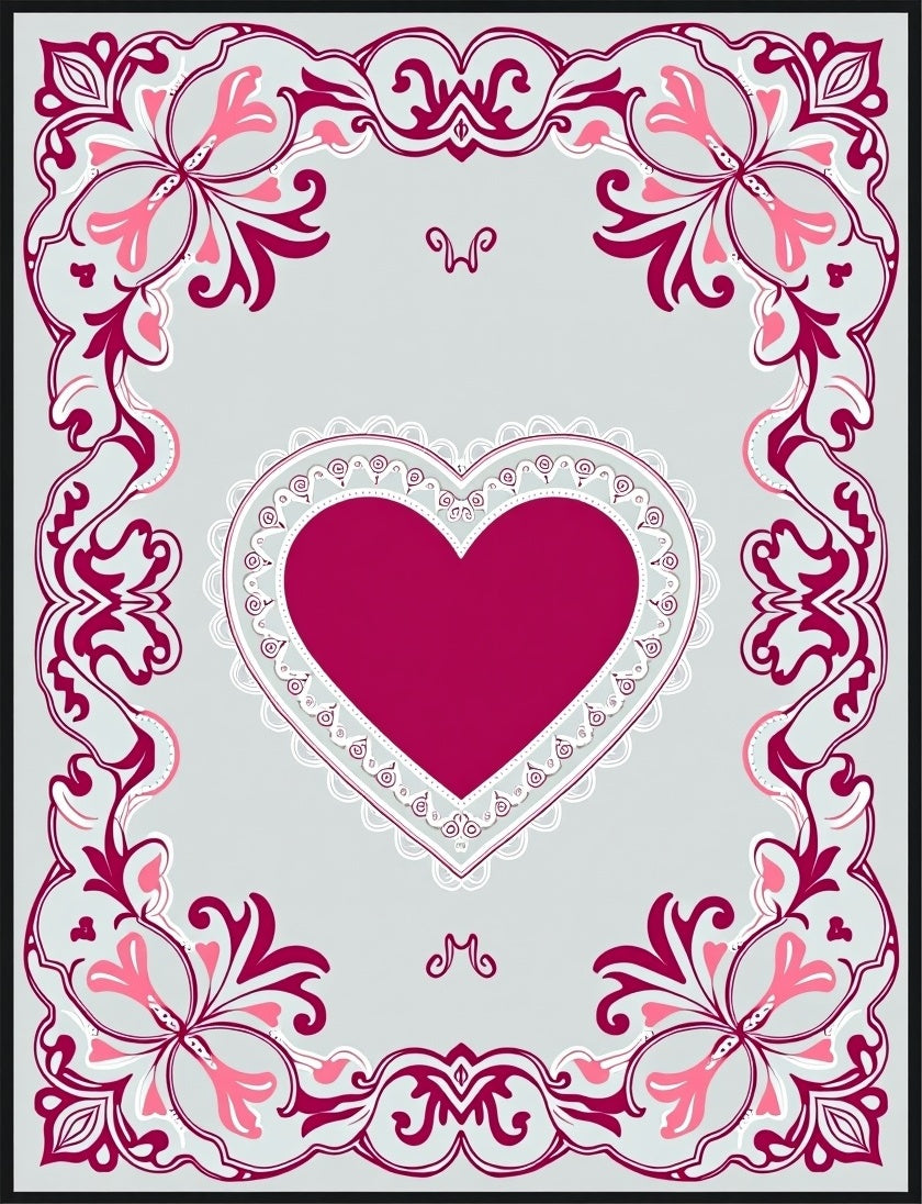 Crimson Heart Floral Lace Border Rug