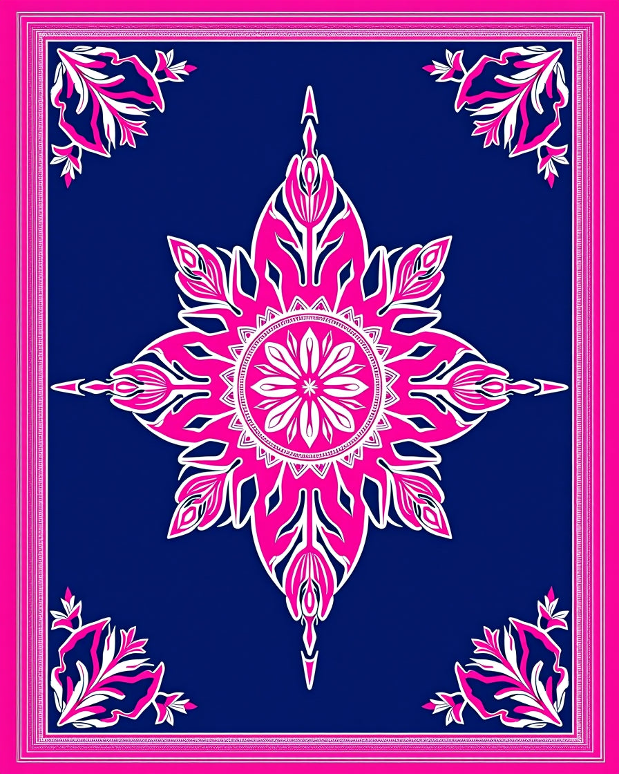 Vivid Pink Floral Starburst Navy Rug