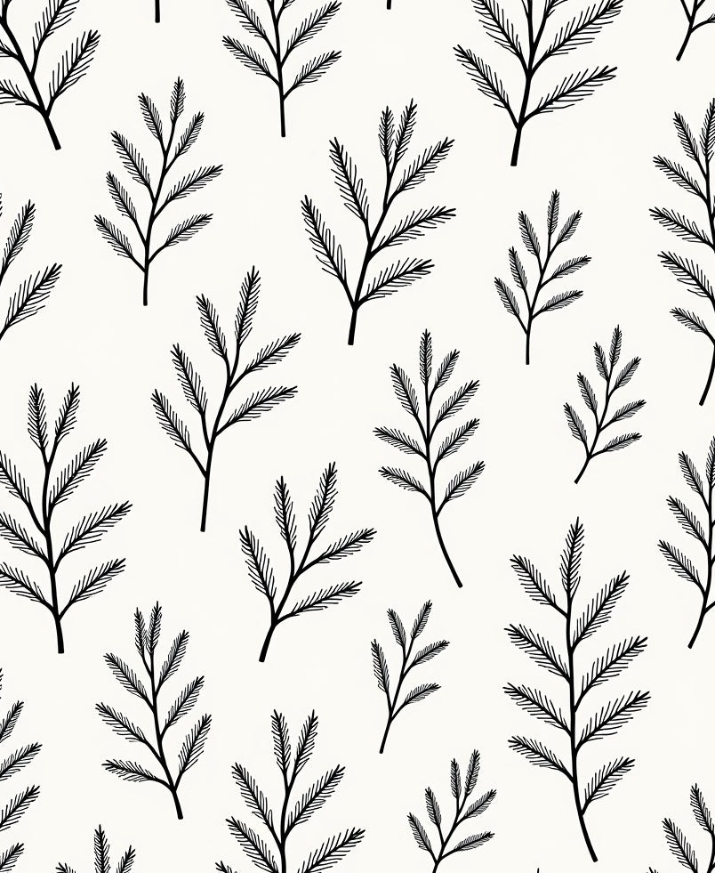 Minimalist Black Branch Fern Texture Rug