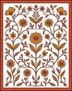 Golden Sunburst Floral Lattice Border Rug