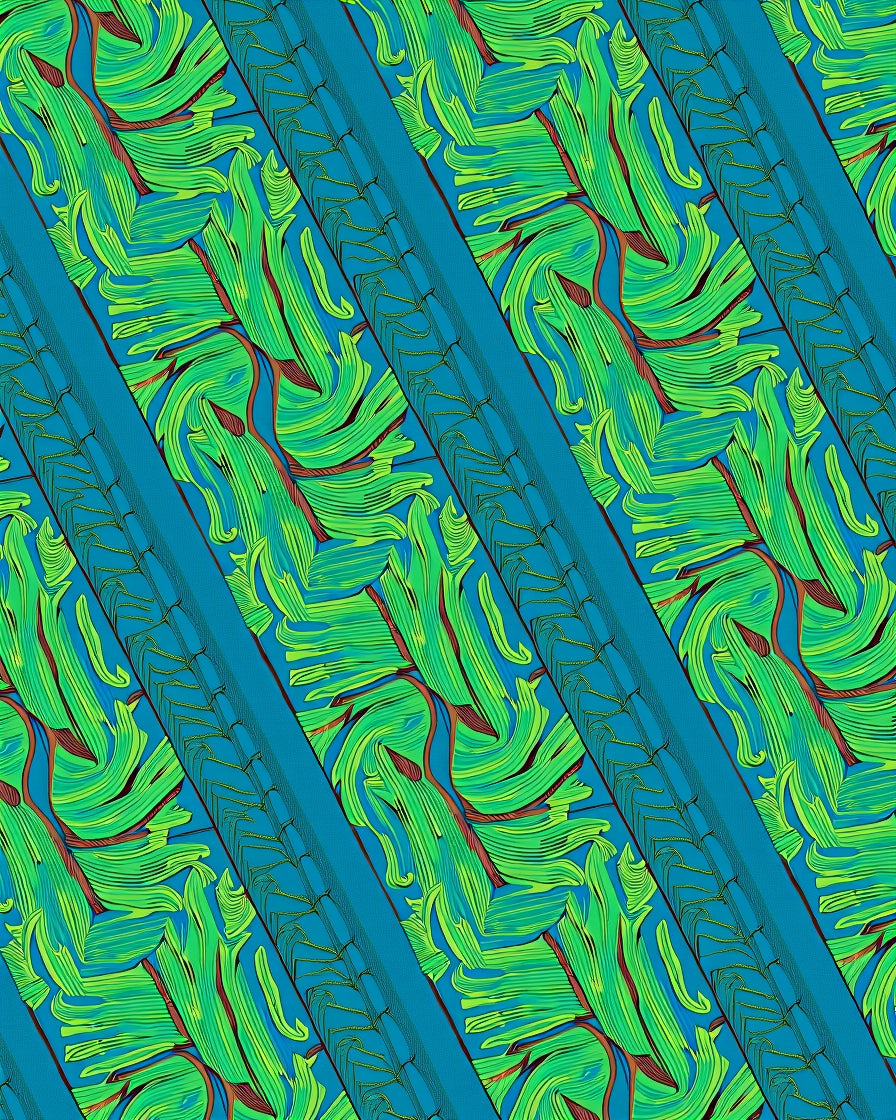 Abstract Teal Green Swirl Leaf Rug