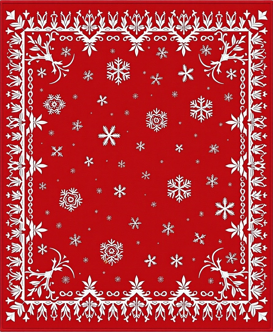 Red Winter Snowflake Ornamental Rug
