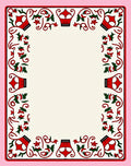 Whimsical Red Green Crown Floral Border Rug