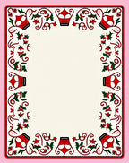 Whimsical Red Green Crown Floral Border Rug