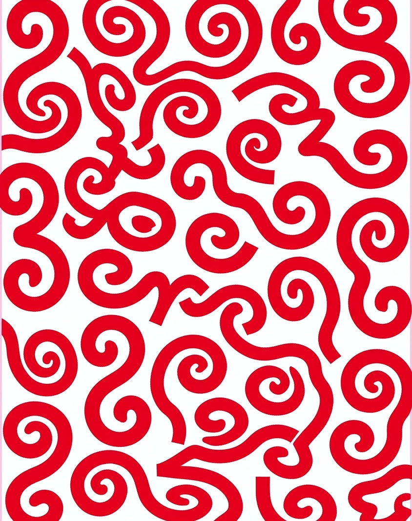 Bold Red Swirl Scroll Abstract Rug