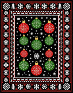 Festive Red Green Ornaments Snowflake Border Rug