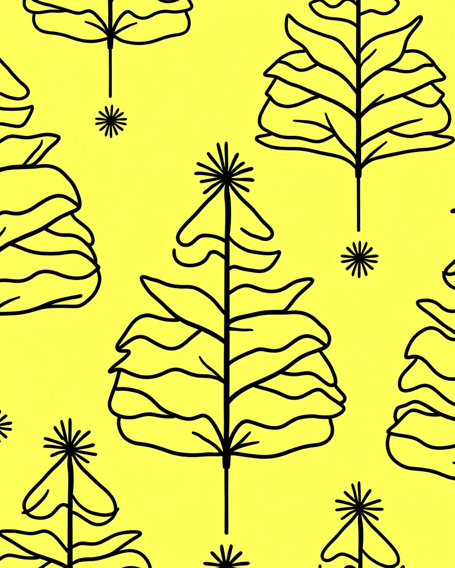 Minimalist Yellow Outline Trees Rug