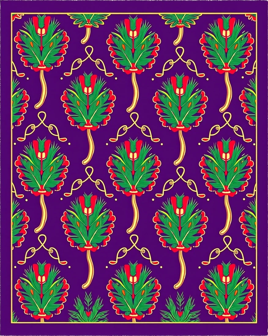 Rich Purple Green Red Floral Swirl Rug