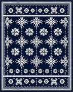 Navy White Snowflake Geometric Medallion Rug