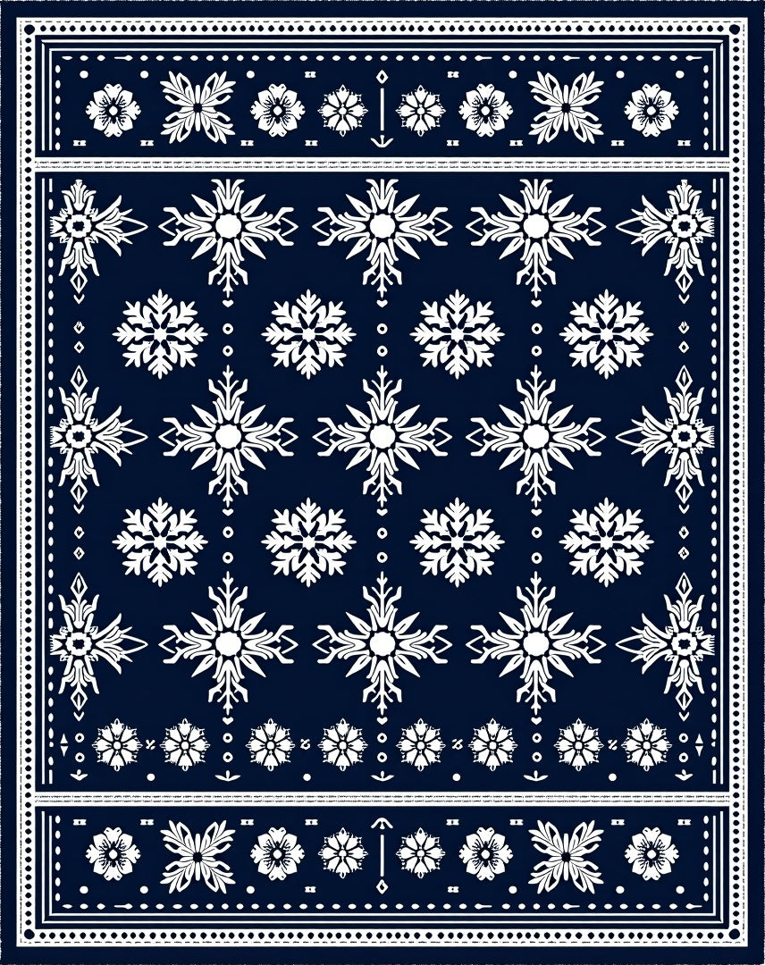 Navy White Snowflake Geometric Medallion Rug
