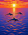 Vibrant Dolphins Sunset Ocean Waves Rug