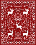 Crimson Reindeer Snowflake Border Rug
